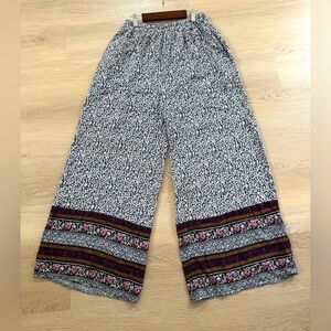 Umgee Women Floral Viscose Pants Pull  Boho Hippie Festival Elastic Sz Med